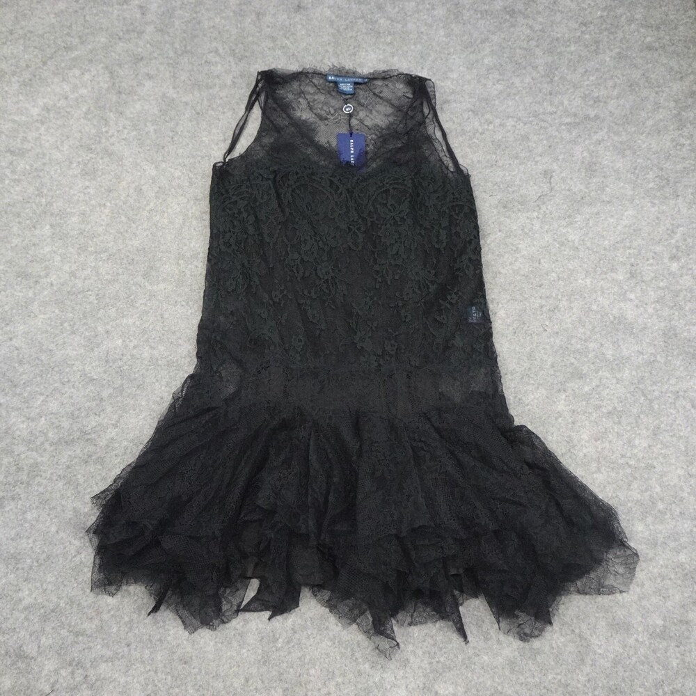 Polo Ralph Lauren Dress Womens 6 Silk Cami Lace Black Cotton Nylon Boho Lined C